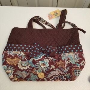Belvah Purse Brown,blue Bow 16 X 12 See Photo 1 Spot Discoloration